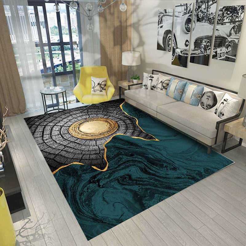 Nordic Abstract Botanical Rug Multi-Colored Synthetics Rug Non-Slip Machine Washable Pet Friendly Carpet for Living Room Dark Blue-Black Clearhalo 'Area Rug' 'Rug' 2140526