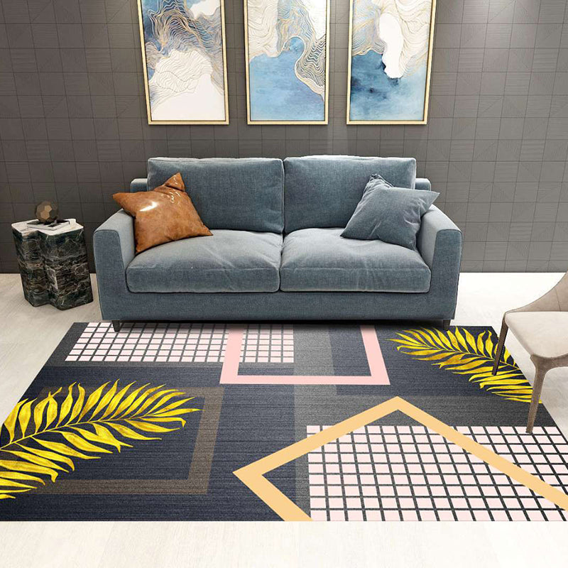 Nordic Abstract Botanical Rug Multi-Colored Synthetics Rug Non-Slip Machine Washable Pet Friendly Carpet for Living Room Navy Clearhalo 'Area Rug' 'Rug' 2140531