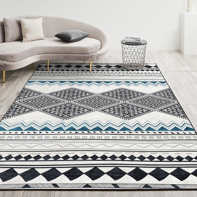 Decorative Multicolor Patterned Rug Polyester Nordic Style Rug Non-Slip Stain Resistant Washable Rug for Room Black-Blue Clearhalo 'Area Rug' 'Rug' 2140578