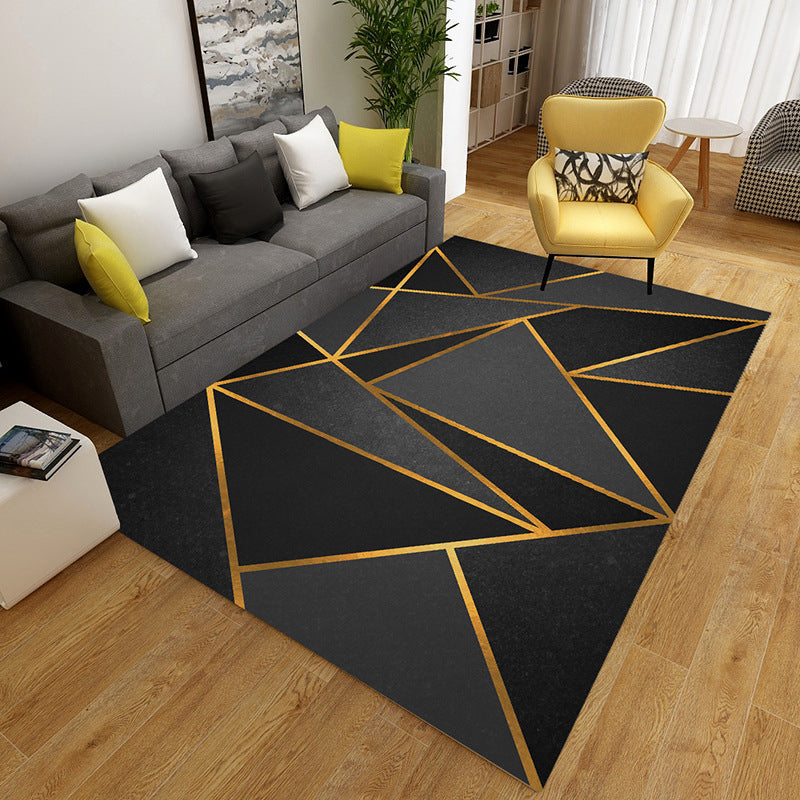 Multi-Colored Geometric Rug Polypropylene Nordic Carpet Machine Washable Stain Resistant Anti-Slip Rug for Home Decoration Black-Gold Clearhalo 'Area Rug' 'Rug' 2140597