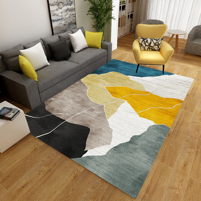 Multi-Colored Geometric Rug Polypropylene Nordic Carpet Machine Washable Stain Resistant Anti-Slip Rug for Home Decoration Khaki-Orange Clearhalo 'Area Rug' 'Rug' 2140604