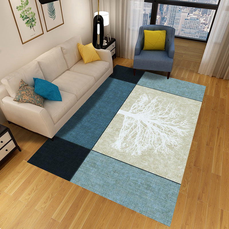 Multi-Colored Geometric Rug Polypropylene Nordic Carpet Machine Washable Stain Resistant Anti-Slip Rug for Home Decoration Blue-Black Clearhalo 'Area Rug' 'Rug' 2140615