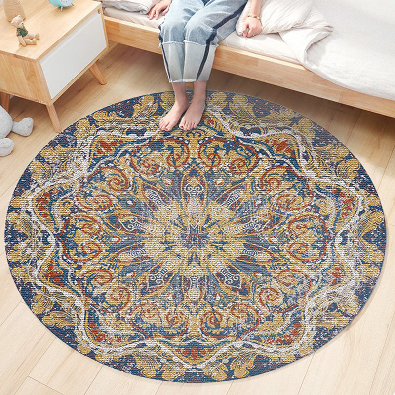 Nostalgic Traditional Rug Multi-Colored Floral Printed Carpet Anti-Slip Backing Pet Friendly Machine Washable Rug for Bedroom Yellow-Blue Clearhalo 'Area Rug' 'Bohemian' 'Rugs' Rug' 2141149