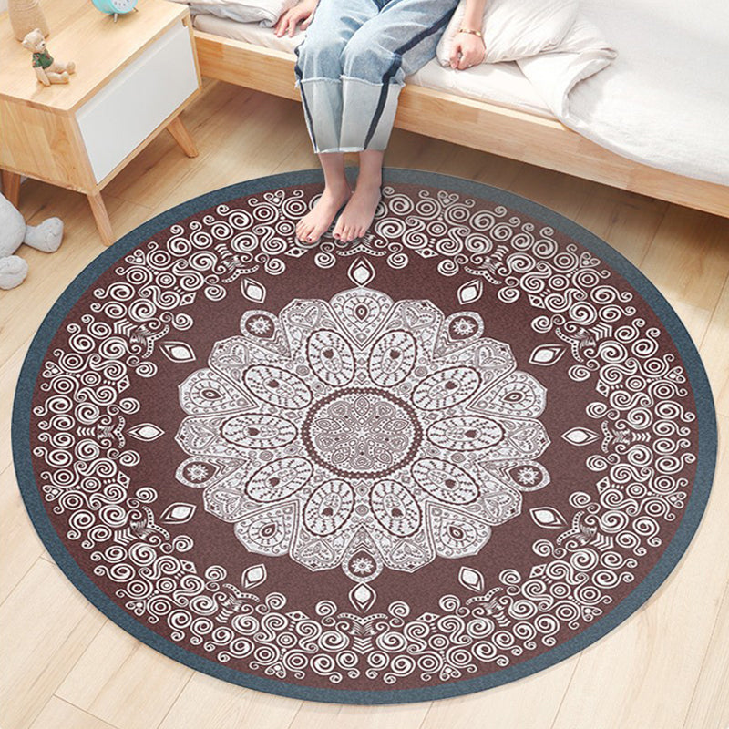 Classic Flower Patterned Rug Multicolor Bohemian Rug Polypropylene Washable Stain Resistant Non-Slip Backing Rug for Home Dark Red Clearhalo 'Area Rug' 'Bohemian' 'Rugs' Rug' 2141171