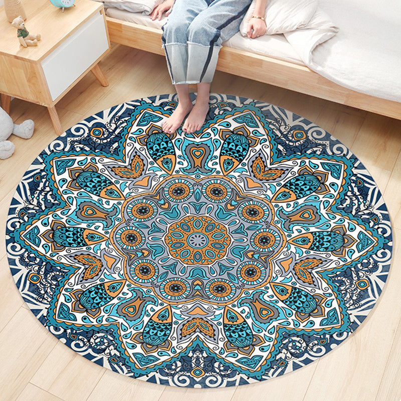 Classic Flower Patterned Rug Multicolor Bohemian Rug Polypropylene Washable Stain Resistant Non-Slip Backing Rug for Home Peacock Blue Clearhalo 'Area Rug' 'Bohemian' 'Rugs' Rug' 2141178