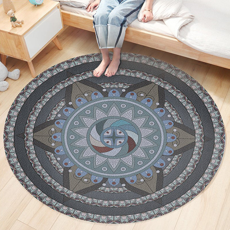 Classic Flower Patterned Rug Multicolor Bohemian Rug Polypropylene Washable Stain Resistant Non-Slip Backing Rug for Home Dark Gray Clearhalo 'Area Rug' 'Bohemian' 'Rugs' Rug' 2141185