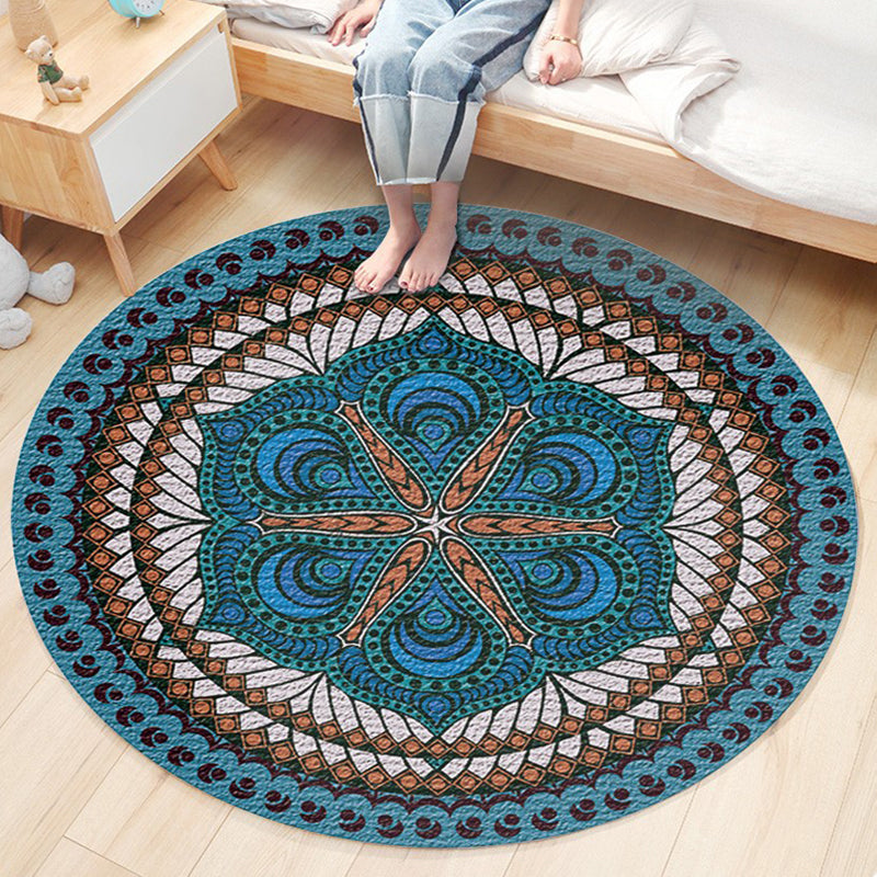 Classic Flower Patterned Rug Multicolor Bohemian Rug Polypropylene Washable Stain Resistant Non-Slip Backing Rug for Home Dark Blue Clearhalo 'Area Rug' 'Bohemian' 'Rugs' Rug' 2141186