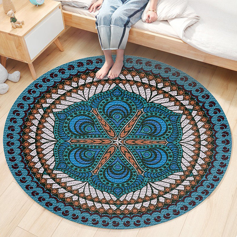Classic Flower Patterned Rug Multicolor Bohemian Rug Polypropylene Washable Stain Resistant Non-Slip Backing Rug for Home Dark Blue Clearhalo 'Area Rug' 'Bohemian' 'Rugs' Rug' 2141186