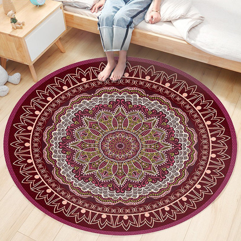 Ethnic Boho Chic Rug Multi-Colored Floral Carpet Machine Washable Non-Slip Backing Pet Friendly Rug for Bedroom Rose Red Clearhalo 'Area Rug' 'Bohemian' 'Rugs' Rug' 2141227