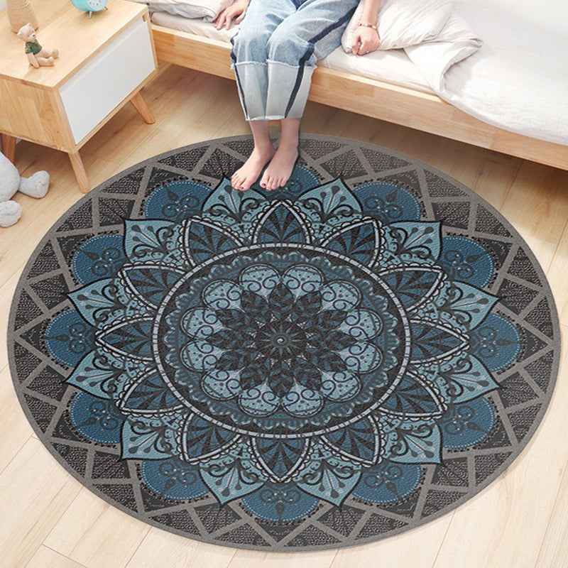 Ethnic Boho Chic Rug Multi-Colored Floral Carpet Machine Washable Non-Slip Backing Pet Friendly Rug for Bedroom Dark Blue-Gray Clearhalo 'Area Rug' 'Bohemian' 'Rugs' Rug' 2141235