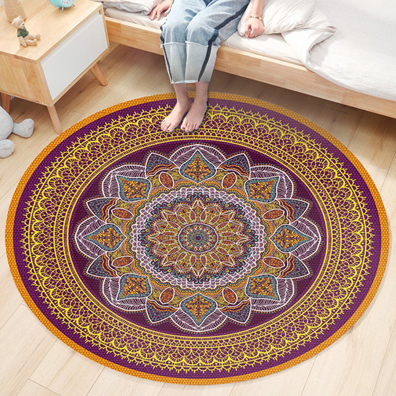 Ethnic Boho Chic Rug Multi-Colored Floral Carpet Machine Washable Non-Slip Backing Pet Friendly Rug for Bedroom Purple-Yellow Clearhalo 'Area Rug' 'Bohemian' 'Rugs' Rug' 2141237