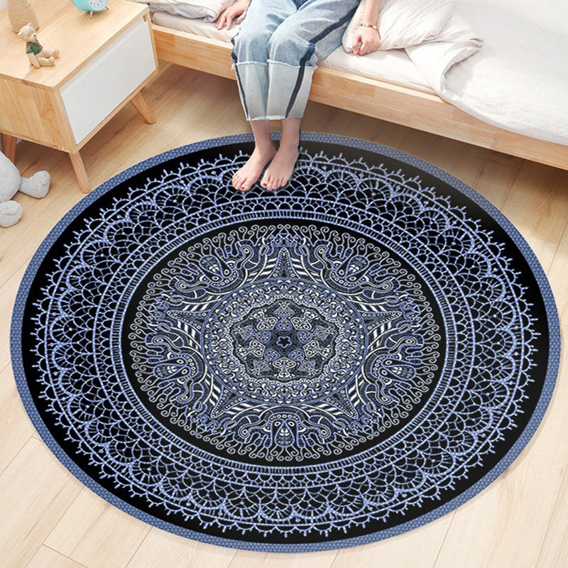 Ethnic Boho Chic Rug Multi-Colored Floral Carpet Machine Washable Non-Slip Backing Pet Friendly Rug for Bedroom Black-Blue Clearhalo 'Area Rug' 'Bohemian' 'Rugs' Rug' 2141239