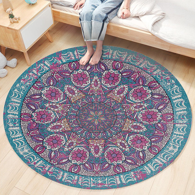 Ethnic Boho Chic Rug Multi-Colored Floral Carpet Machine Washable Non-Slip Backing Pet Friendly Rug for Bedroom Blue-Pink Clearhalo 'Area Rug' 'Bohemian' 'Rugs' Rug' 2141242