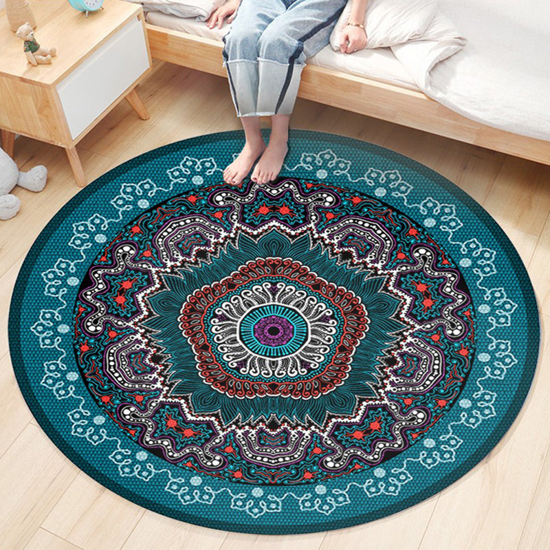 Ethnic Boho Chic Rug Multi-Colored Floral Carpet Machine Washable Non-Slip Backing Pet Friendly Rug for Bedroom Lake Blue Clearhalo 'Area Rug' 'Bohemian' 'Rugs' Rug' 2141247