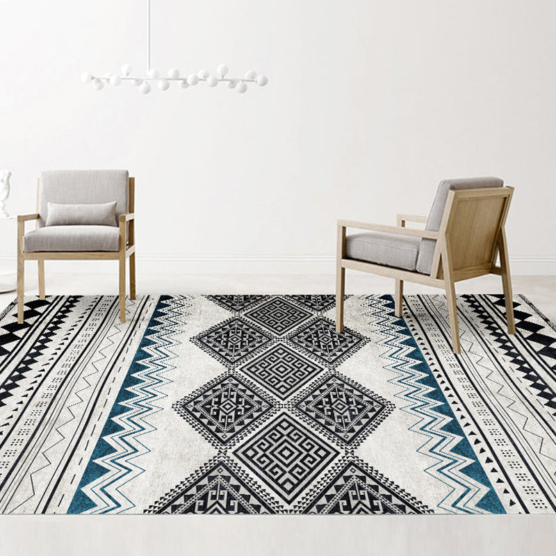 Exotic Multi-Color Boho Rug Polyester Seamless Geometric Pattern Rug Anti-Slip Pet Friendly Machine Washable Carpet for Room Black-Blue Clearhalo 'Area Rug' 'Bohemian' 'Rugs' Rug' 2141390