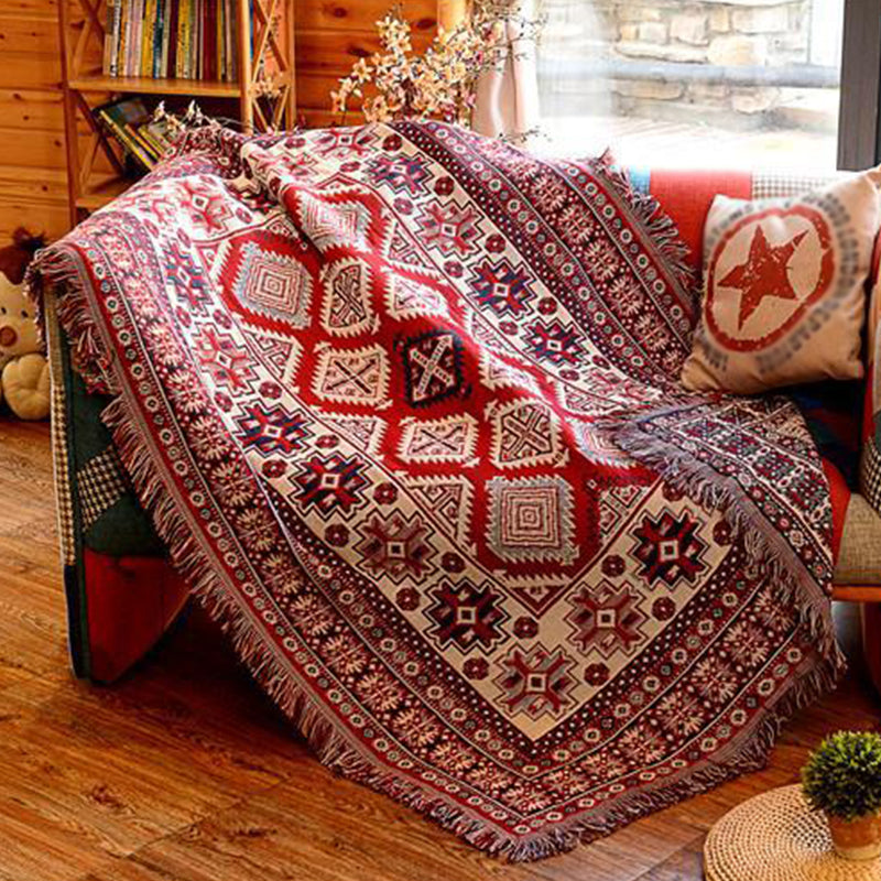 Multicolor Woven Geometric Pattern Rug Cotton Bohemian Rug Washable Pet-Friendly Carpet for Room Rose Red Clearhalo 'Area Rug' 'Bohemian' 'Rugs' Rug' 2141510