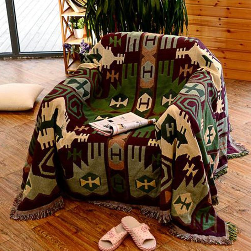 Multicolor Woven Geometric Pattern Rug Cotton Bohemian Rug Washable Pet-Friendly Carpet for Room Green Clearhalo 'Area Rug' 'Bohemian' 'Rugs' Rug' 2141512