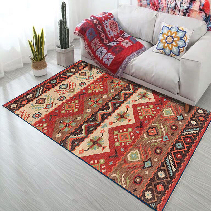 Bold Geometry Area Rug Polypropylene Bohemia Carpet Pet Friendly Machine Washable Non-Slip Rug for Living Room Red Clearhalo 'Area Rug' 'Bohemian' 'Rugs' Rug' 2141555