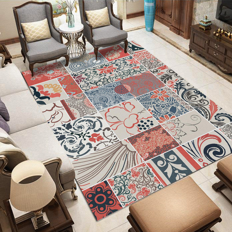 Whitewashed Multi Color Boho Rug Polyester Geometric Rug Pet Friendly Non-Slip Machine Washable Carpet for Home Decor Red Clearhalo 'Area Rug' 'Bohemian' 'Rugs' Rug' 2141573