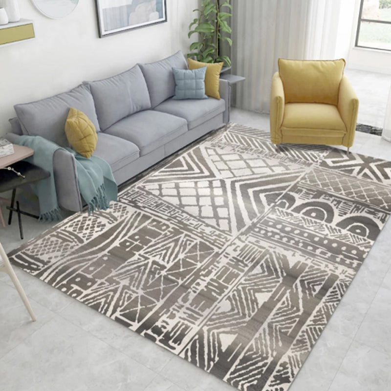 Rustic Tribal Patterned Rug Multi Colored Bohemia Rug Polyester Washable Non-Slip Backing Pet Friendly Carpet for Home Grey Clearhalo 'Area Rug' 'Bohemian' 'Rugs' Rug' 2141634
