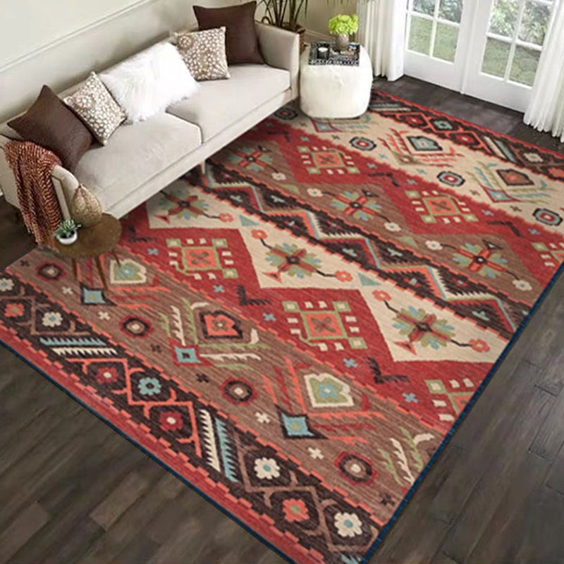 Rustic Tribal Patterned Rug Multi Colored Bohemia Rug Polyester Washable Non-Slip Backing Pet Friendly Carpet for Home Red Clearhalo 'Area Rug' 'Bohemian' 'Rugs' Rug' 2141637