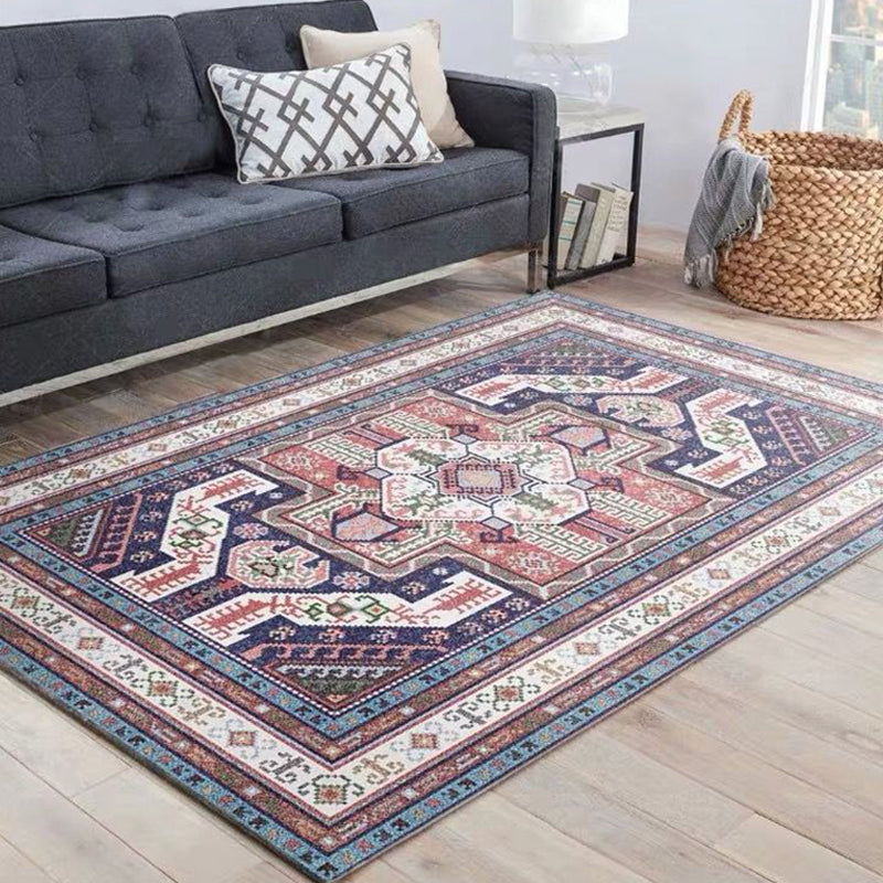 Rustic Tribal Patterned Rug Multi Colored Bohemia Rug Polyester Washable Non-Slip Backing Pet Friendly Carpet for Home Blue-Pink Clearhalo 'Area Rug' 'Bohemian' 'Rugs' Rug' 2141639