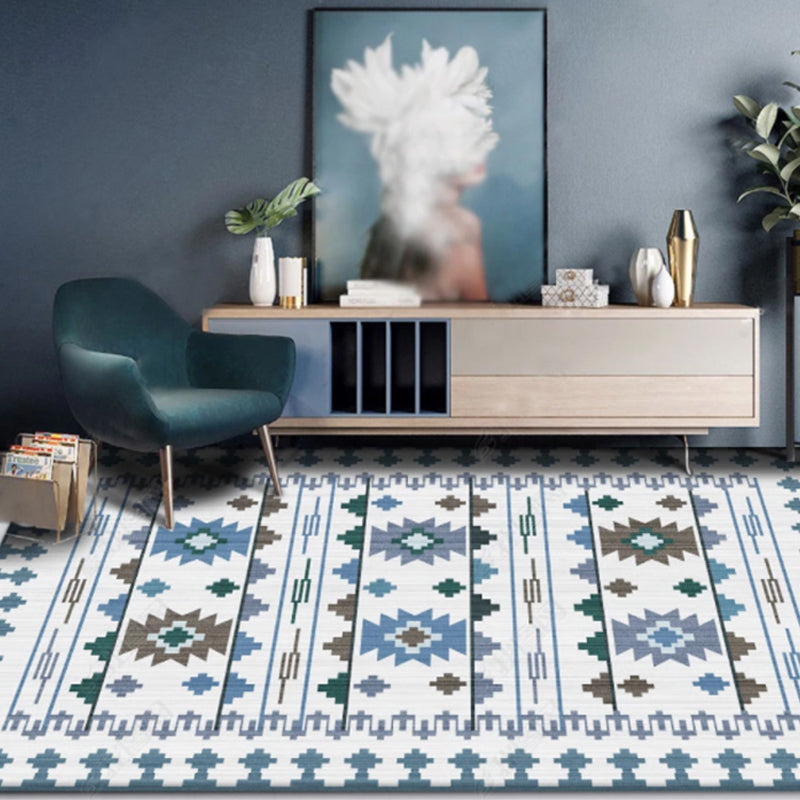 Rustic Tribal Patterned Rug Multi Colored Bohemia Rug Polyester Washable Non-Slip Backing Pet Friendly Carpet for Home Blue Clearhalo 'Area Rug' 'Bohemian' 'Rugs' Rug' 2141641