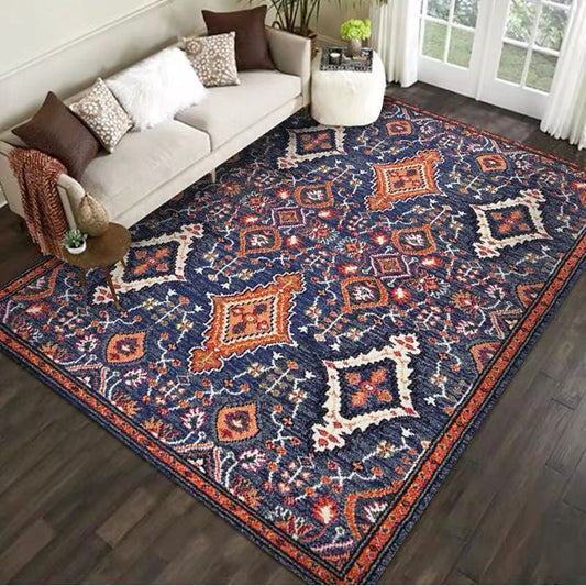 Rustic Tribal Patterned Rug Multi Colored Bohemia Rug Polyester Washable Non-Slip Backing Pet Friendly Carpet for Home Dark Blue Clearhalo 'Area Rug' 'Bohemian' 'Rugs' Rug' 2141647