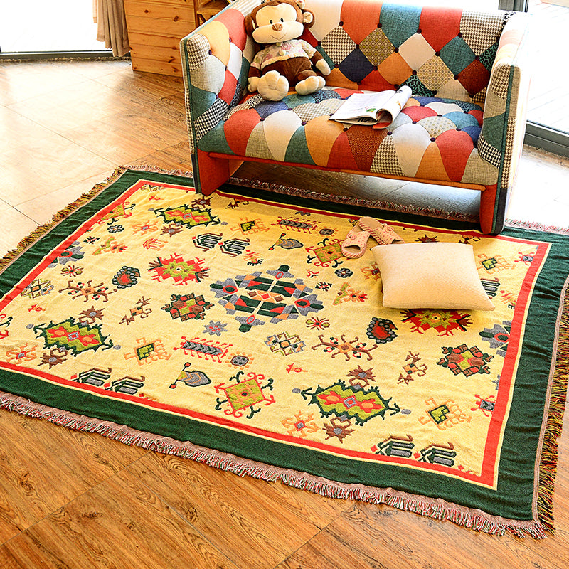 Antique Yellow Bohemian Rug Cotton Geometric Rug Tassel-Trimming Washable Carpet for Living Room Clearhalo 'Area Rug' 'Bohemian' 'Rugs' Rug' 2141653