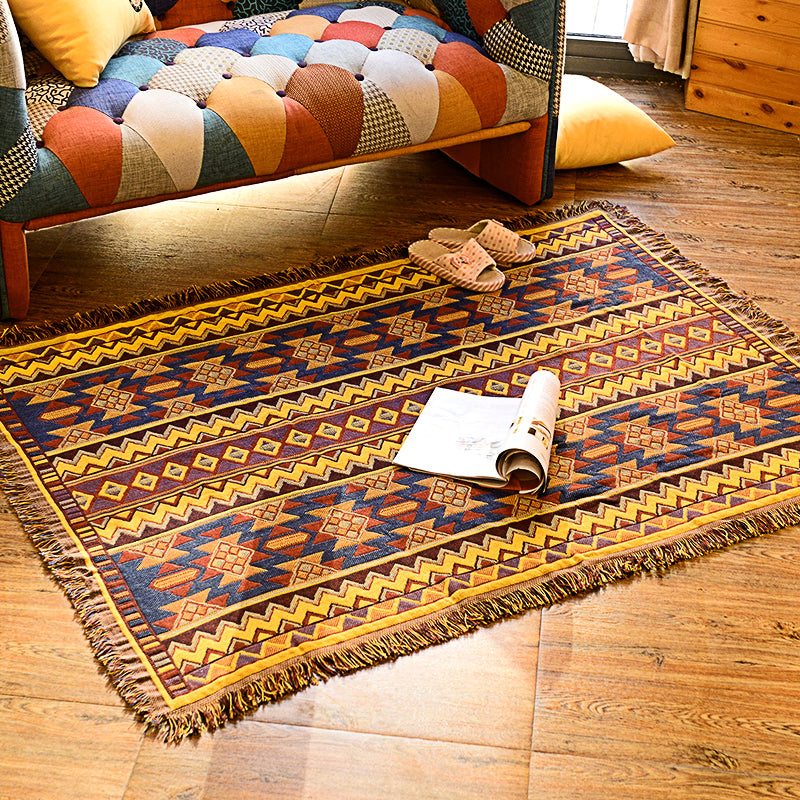 Boho Seamless Print Rug Turmeric Cotton Carpet Machine Wash Rug with Tassel Trim for Room Clearhalo 'Area Rug' 'Bohemian' 'Rugs' Rug' 2141687