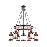 Weathered Copper 7 Lights Chandelier Light Fixture Coastal Metal Lantern Pendant Lamp with Gear/Circle Clearhalo 'Cast Iron' 'Ceiling Lights' 'Chandeliers' 'Industrial Chandeliers' 'Industrial' 'Metal' 'Middle Century Chandeliers' 'Rustic Chandeliers' 'Tiffany' Lighting' 214591