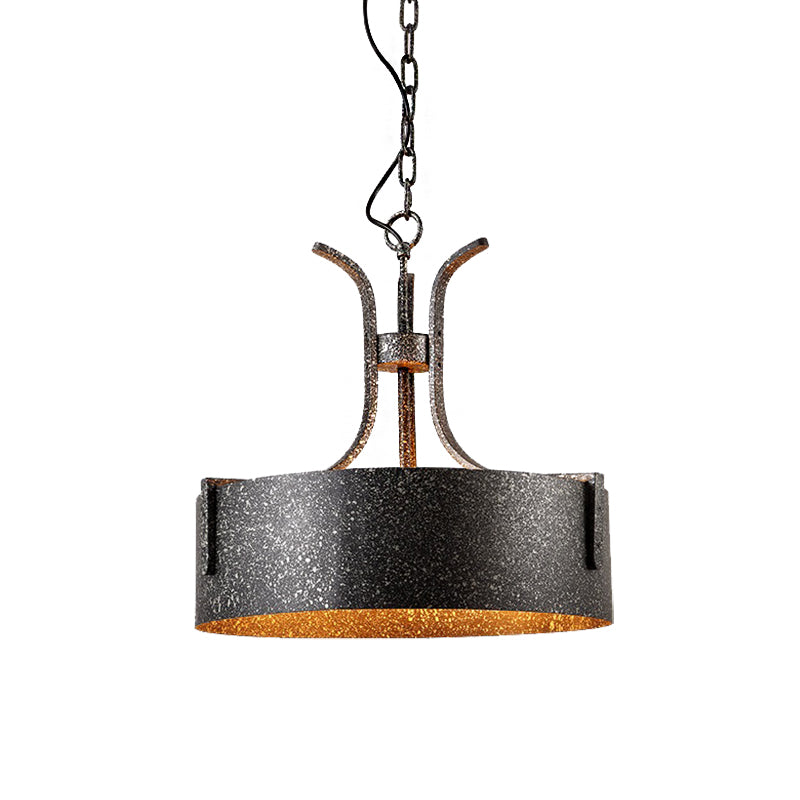 Metal Black Pendant Lamp Drum Shade 3-Light Vintage Chandelier Light Fixture with Elk, 12.5"/20" Wide Clearhalo 'Cast Iron' 'Ceiling Lights' 'Chandeliers' 'Industrial Chandeliers' 'Industrial' 'Metal' 'Middle Century Chandeliers' 'Rustic Chandeliers' 'Tiffany' Lighting' 214611