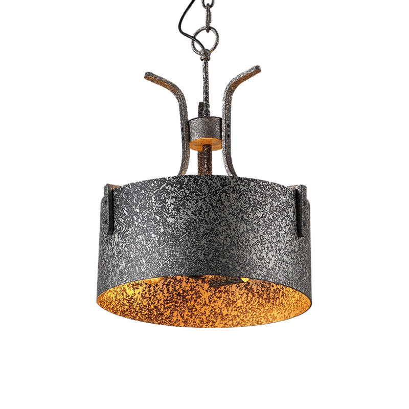 Metal Black Pendant Lamp Drum Shade 3-Light Vintage Chandelier Light Fixture with Elk, 12.5"/20" Wide Clearhalo 'Cast Iron' 'Ceiling Lights' 'Chandeliers' 'Industrial Chandeliers' 'Industrial' 'Metal' 'Middle Century Chandeliers' 'Rustic Chandeliers' 'Tiffany' Lighting' 214615