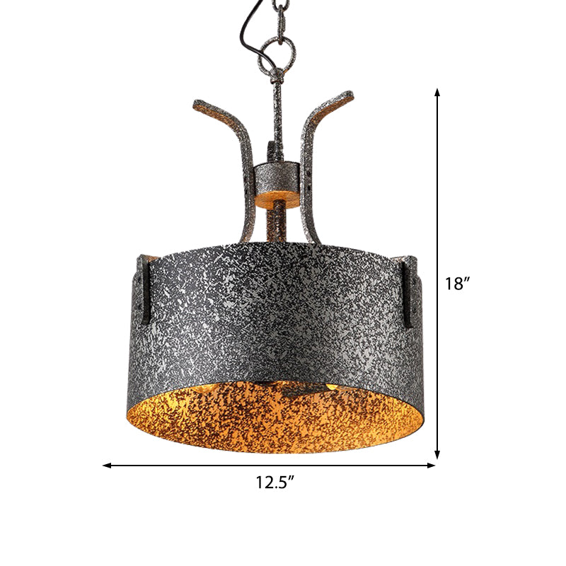 Metal Black Pendant Lamp Drum Shade 3-Light Vintage Chandelier Light Fixture with Elk, 12.5"/20" Wide Clearhalo 'Cast Iron' 'Ceiling Lights' 'Chandeliers' 'Industrial Chandeliers' 'Industrial' 'Metal' 'Middle Century Chandeliers' 'Rustic Chandeliers' 'Tiffany' Lighting' 214616