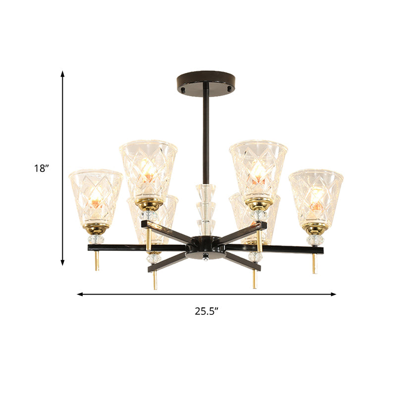 Clear 3/6 Lights Chandelier Light Fixture Traditional Textured Glass Cone Pendant Lamp for Bedroom Clearhalo 'Ceiling Lights' 'Chandeliers' 'Glass shade' 'Glass' Lighting' 214628
