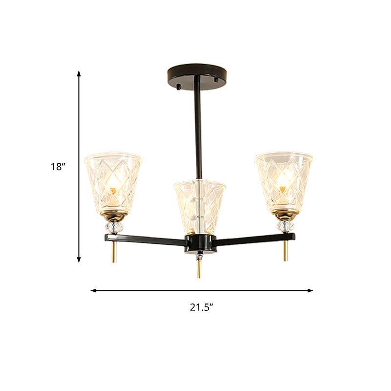 Clear 3/6 Lights Chandelier Light Fixture Traditional Textured Glass Cone Pendant Lamp for Bedroom Clearhalo 'Ceiling Lights' 'Chandeliers' 'Glass shade' 'Glass' Lighting' 214632