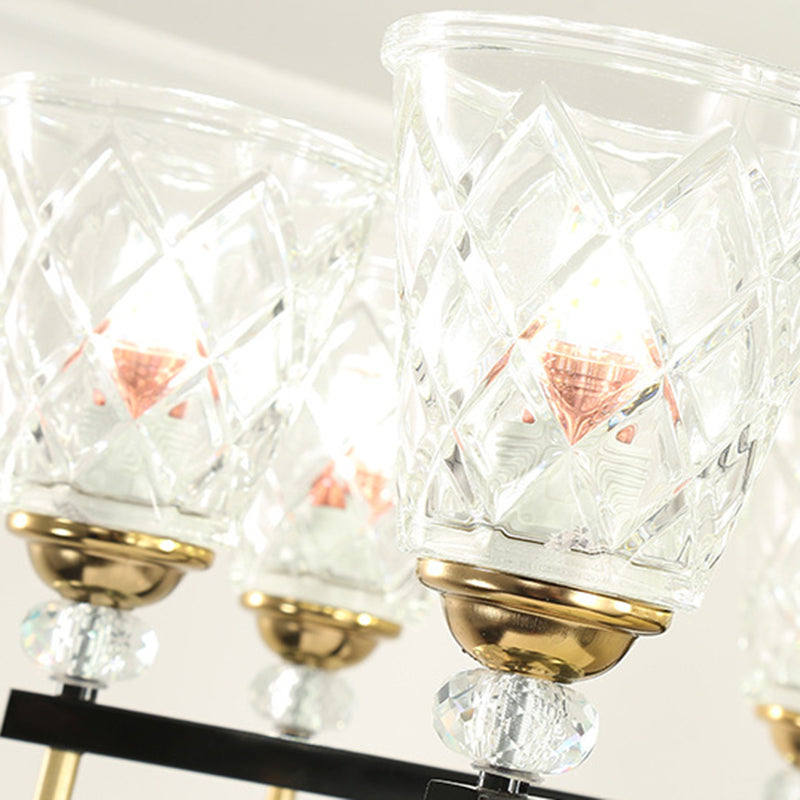 Clear 3/6 Lights Chandelier Light Fixture Traditional Textured Glass Cone Pendant Lamp for Bedroom Clearhalo 'Ceiling Lights' 'Chandeliers' 'Glass shade' 'Glass' Lighting' 214634