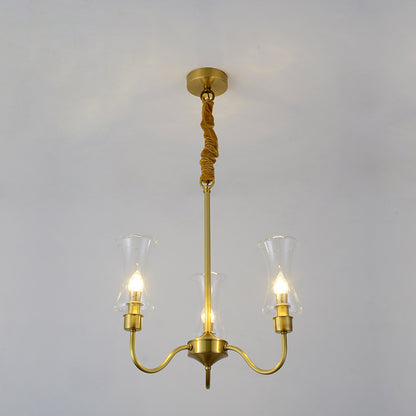 Brass 3/5 Lights Chandelier Light Fixture Traditional Clear Glass Flower Pendant Lamp 3 Brass Clearhalo 'Ceiling Lights' 'Chandeliers' 'Close To Ceiling Lights' 'Glass shade' 'Glass' Lighting' 214642