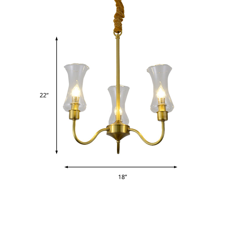 Brass 3/5 Lights Chandelier Light Fixture Traditional Clear Glass Flower Pendant Lamp Clearhalo 'Ceiling Lights' 'Chandeliers' 'Close To Ceiling Lights' 'Glass shade' 'Glass' Lighting' 214645