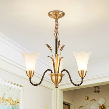 Flower Shape Metal Chandelier Lighting Traditional 3 Light Dining Room Pendant Lighting in Brass Brass Clearhalo 'Ceiling Lights' 'Chandeliers' Lighting' options 214652_46687aa7-a70c-4d40-aacb-8bae22a0d1a2