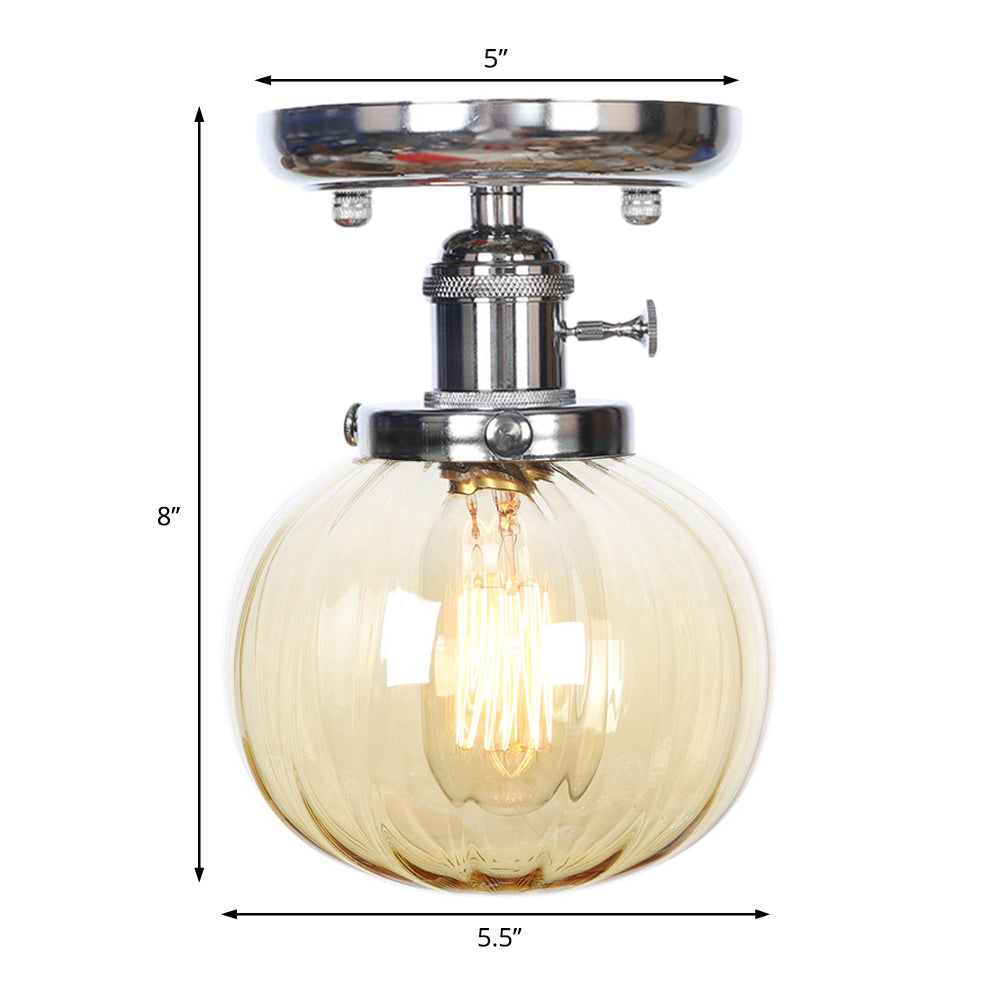 Chrome 1 Light Ceiling Mount Clear/Amber Glass Industrial Globe/Round Semi Flush Light for Dining Room Clearhalo 'Ceiling Lights' 'Close To Ceiling Lights' 'Close to ceiling' 'Glass shade' 'Glass' 'Pendant Lights' 'Semi-flushmount' Lighting' 214662
