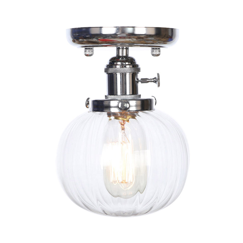 Chrome 1 Light Ceiling Mount Clear/Amber Glass Industrial Globe/Round Semi Flush Light for Dining Room Clearhalo 'Ceiling Lights' 'Close To Ceiling Lights' 'Close to ceiling' 'Glass shade' 'Glass' 'Pendant Lights' 'Semi-flushmount' Lighting' 214665