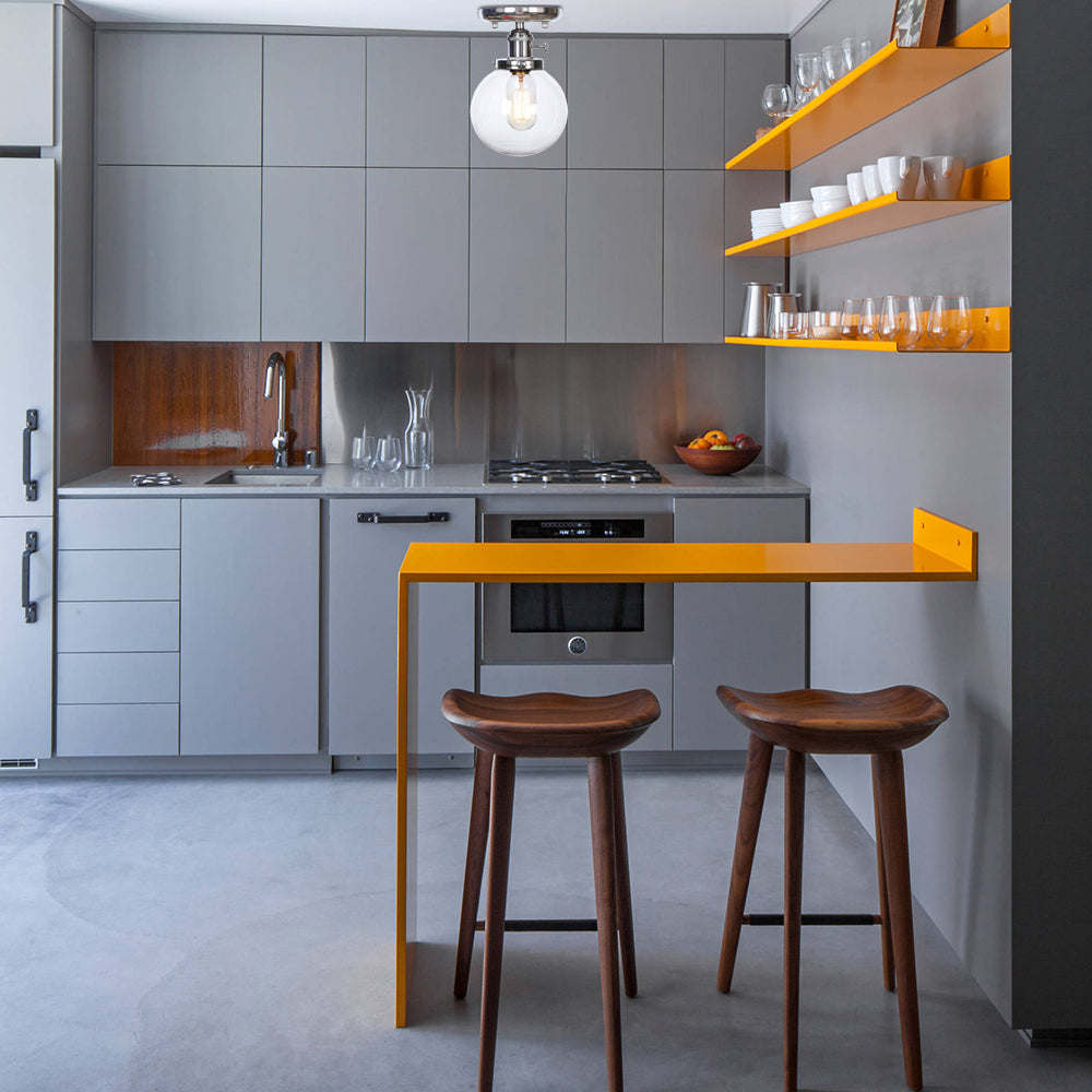 Chrome 1 Light Ceiling Mount Clear/Amber Glass Industrial Globe/Round Semi Flush Light for Dining Room Clearhalo 'Ceiling Lights' 'Close To Ceiling Lights' 'Close to ceiling' 'Glass shade' 'Glass' 'Pendant Lights' 'Semi-flushmount' Lighting' 214671