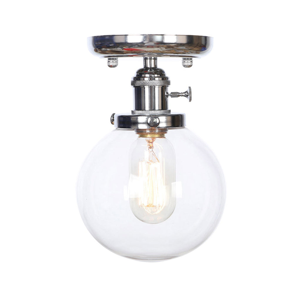Chrome 1 Light Ceiling Mount Clear/Amber Glass Industrial Globe/Round Semi Flush Light for Dining Room Clearhalo 'Ceiling Lights' 'Close To Ceiling Lights' 'Close to ceiling' 'Glass shade' 'Glass' 'Pendant Lights' 'Semi-flushmount' Lighting' 214672