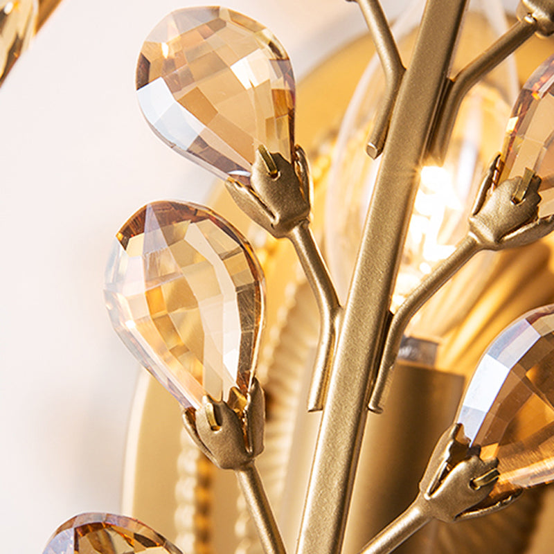 Gold Vine Wall Lamp with Amber/Clear Crystal Leaf Modern 1 Light Metal Sconce Light Fixture for Living Room Clearhalo 'Wall Lamps & Sconces' 'Wall Lights' Lighting' 214786