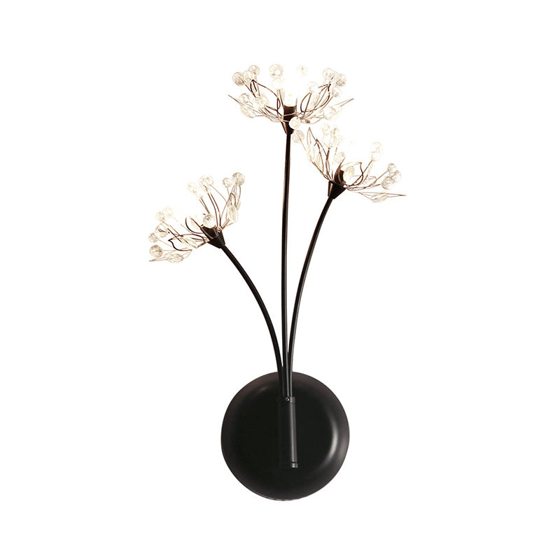 Black Dandelion Sconce Light Vintage 3 Lights Crystal Wall Mount Light for Stairway - Clearhalo - 'Cast Iron' - 'Glass' - 'Industrial' - 'Modern wall lights' - 'Modern' - 'Tiffany' - 'Traditional wall lights' - 'Wall Lamps & Sconces' - 'Wall Lights' - Lighting' - 214870