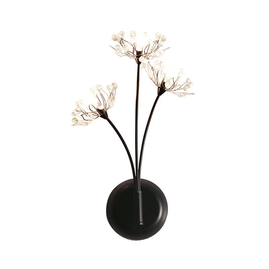 Black Dandelion Sconce Light Vintage 3 Lights Crystal Wall Mount Light for Stairway Clearhalo 'Cast Iron' 'Glass' 'Industrial' 'Modern wall lights' 'Modern' 'Tiffany' 'Traditional wall lights' 'Wall Lamps & Sconces' 'Wall Lights' Lighting' 214870