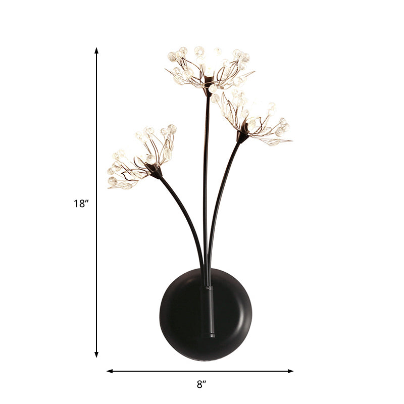 Black Dandelion Sconce Light Vintage 3 Lights Crystal Wall Mount Light for Stairway - Clearhalo - 'Cast Iron' - 'Glass' - 'Industrial' - 'Modern wall lights' - 'Modern' - 'Tiffany' - 'Traditional wall lights' - 'Wall Lamps & Sconces' - 'Wall Lights' - Lighting' - 214871