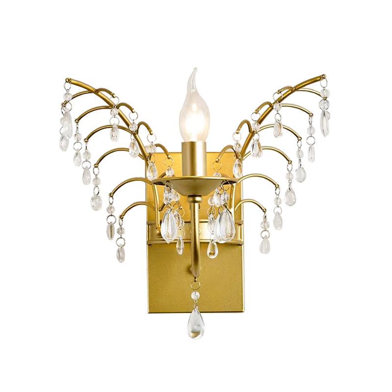 Candelabra Wall Light Contemporary Crystal 1 Light Brass Sconce Light with Branch Design