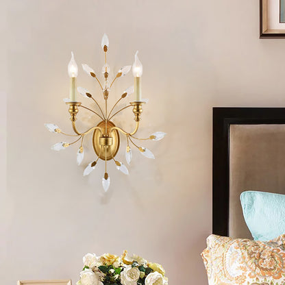 Rustic 2 Light Wall Mount Light with Crystal Leaf Decoration Brass Branch Wall Mount Light Brass Clearhalo 'Modern wall lights' 'Modern' 'Wall Lamps & Sconces' 'Wall Lights' Lighting' 214889